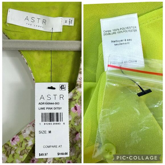 ASTR The Label New Lime Pink Ditsy Floral Midi Dress Medium Cut Out Smocked - Picture 10 of 13